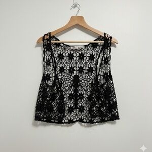 Solitaire Black Floral Crochet Vest